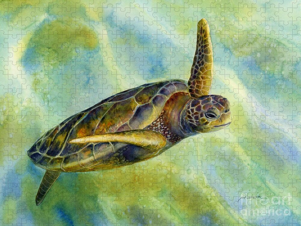 Underwater Jigsaw Puzzle featuring the painting Sea Turtle 2 by Hailey E Herrera