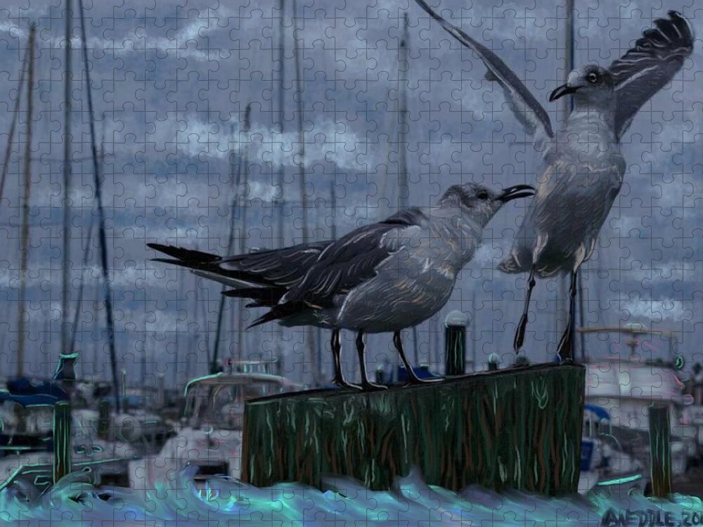 Seagulls Jigsaw Puzzle featuring the painting Seagulls by Angela Weddle