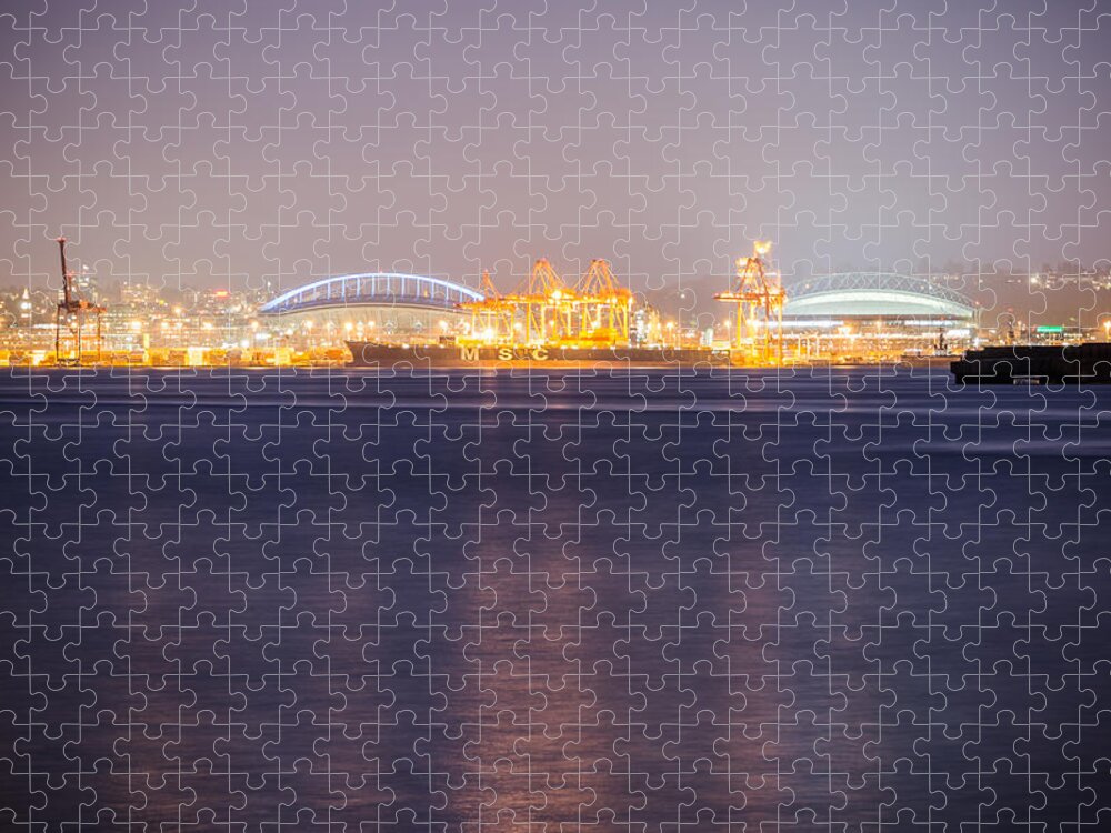 Night Jigsaw Puzzle featuring the photograph Seahawks and Mariners Stadiums by Anthony Doudt