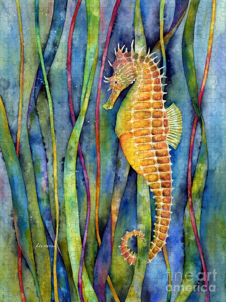 Seahorse Puzzle featuring the painting Seahorse by Hailey E Herrera
