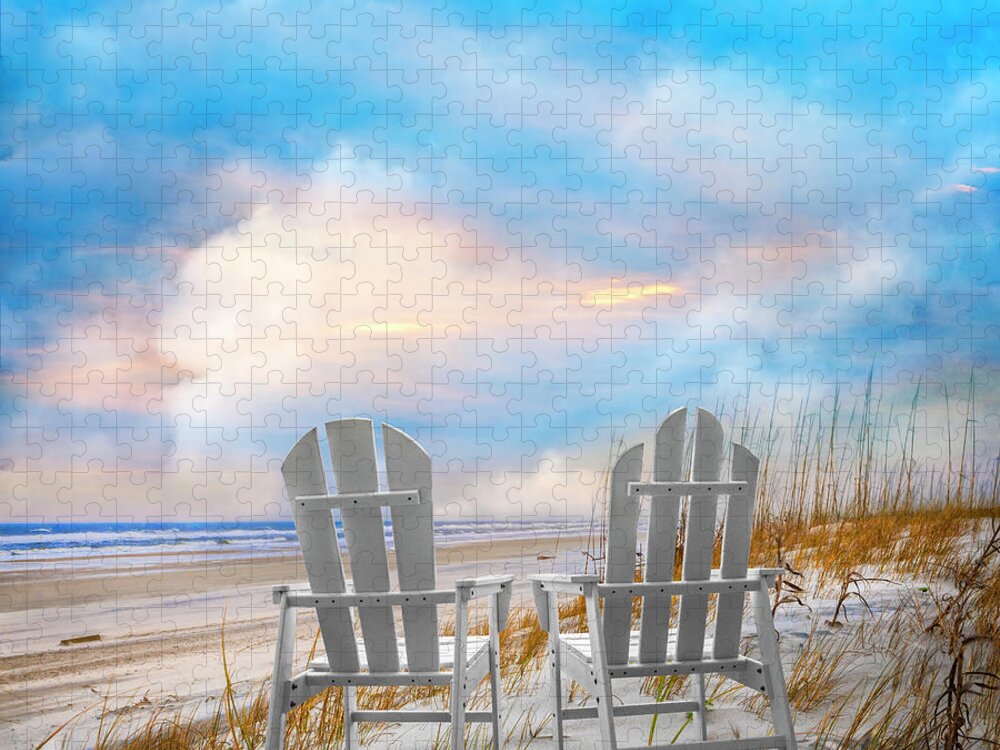Clouds Jigsaw Puzzle featuring the photograph Seaside Aquas and Whites by Debra and Dave Vanderlaan