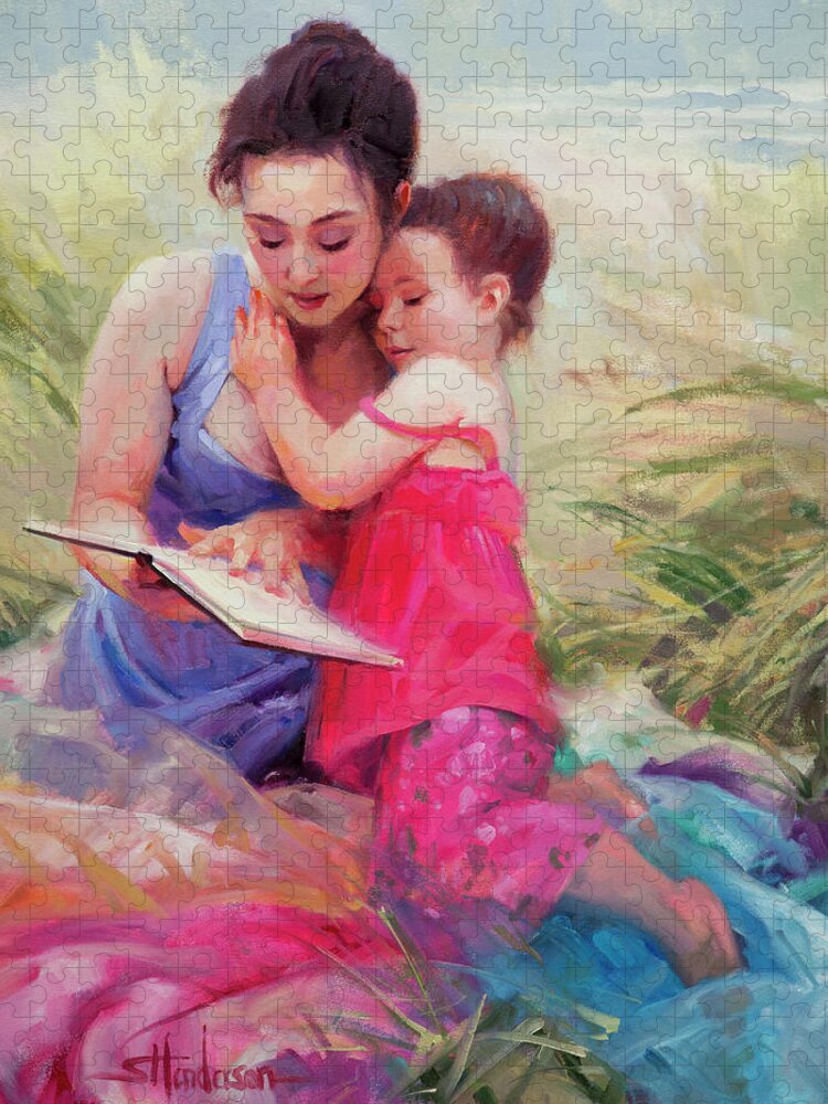Woman Jigsaw Puzzle featuring the painting Seaside Story by Steve Henderson