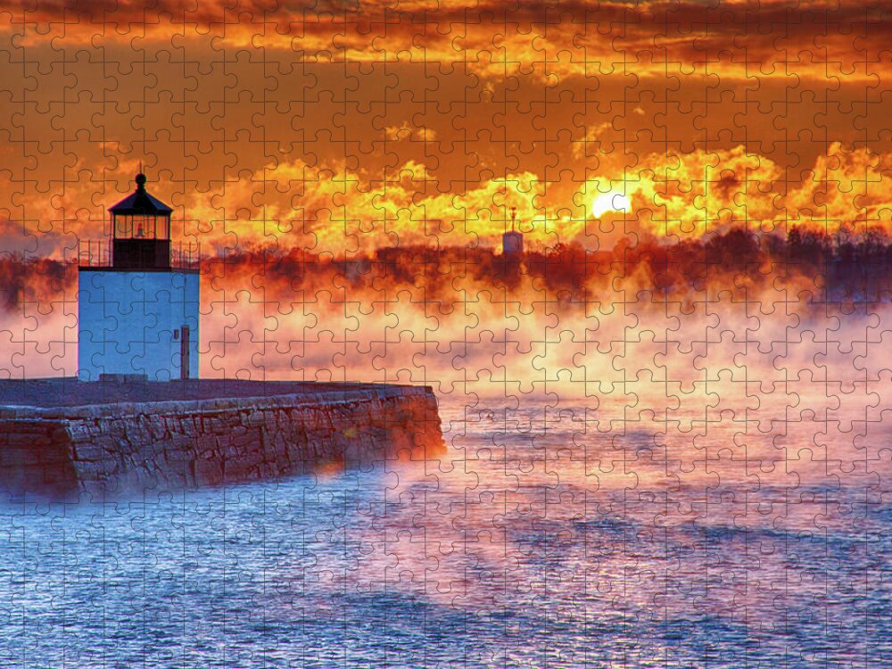 Derby Wharf Salem Jigsaw Puzzle featuring the photograph Seasmoke at Salem Lighthouse by Jeff Folger