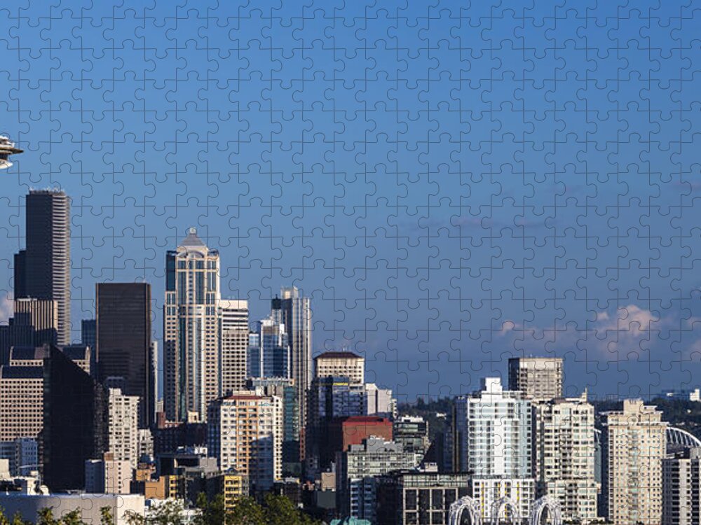 Mount Rainier Jigsaw Puzzle featuring the photograph Seattle and Mt Rainier by Ed Clark