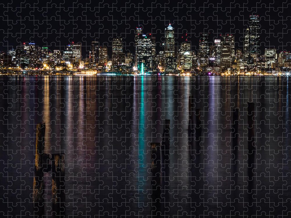 Cityscape Jigsaw Puzzle featuring the photograph Seattle at Night by Ed Clark