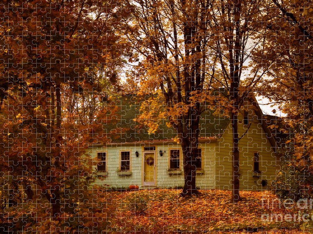 Autumn Colors Jigsaw Puzzle featuring the photograph Secluded in the Trees by Venetta Archer