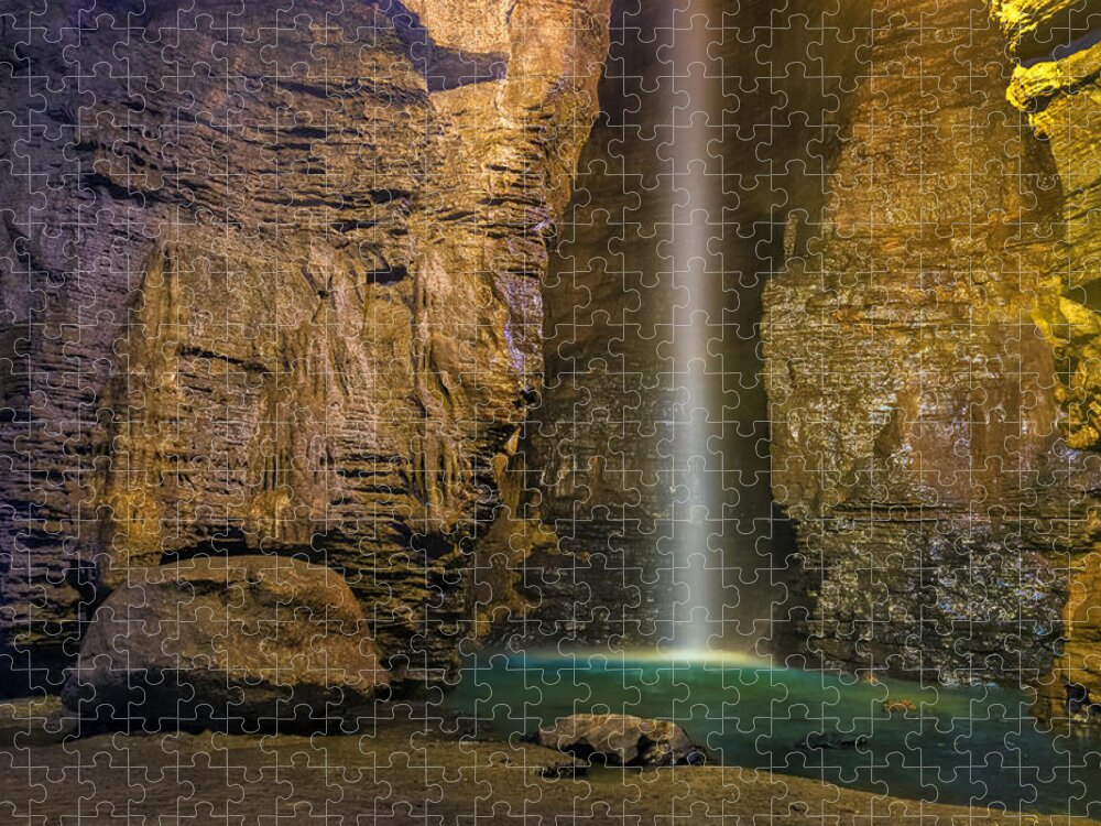 Secret Caverns Waterfall Jigsaw Puzzle featuring the photograph Secret Caverns waterfall 2 by Mark Papke