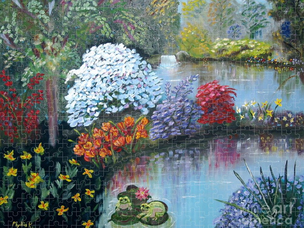 Waterfall Jigsaw Puzzle featuring the painting Secret Garden by Phyllis Kaltenbach