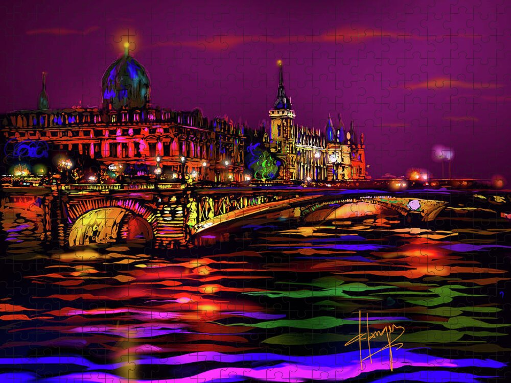Seine Jigsaw Puzzle featuring the painting Seine, Paris by DC Langer