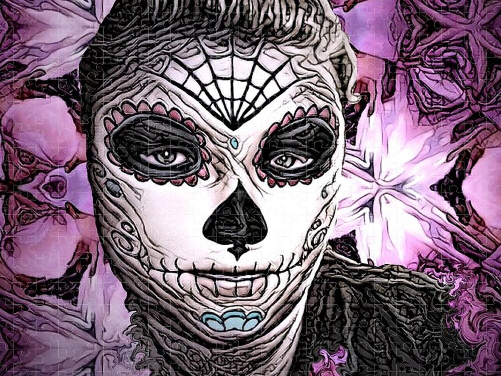 Digital Art Jigsaw Puzzle featuring the digital art Self Portrait Stranger behind the Mask by Artful Oasis