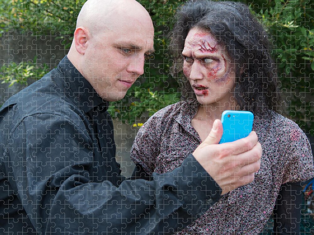 Zombie Jigsaw Puzzle featuring the photograph Selfie with Zombie woman by Matthias Hauser
