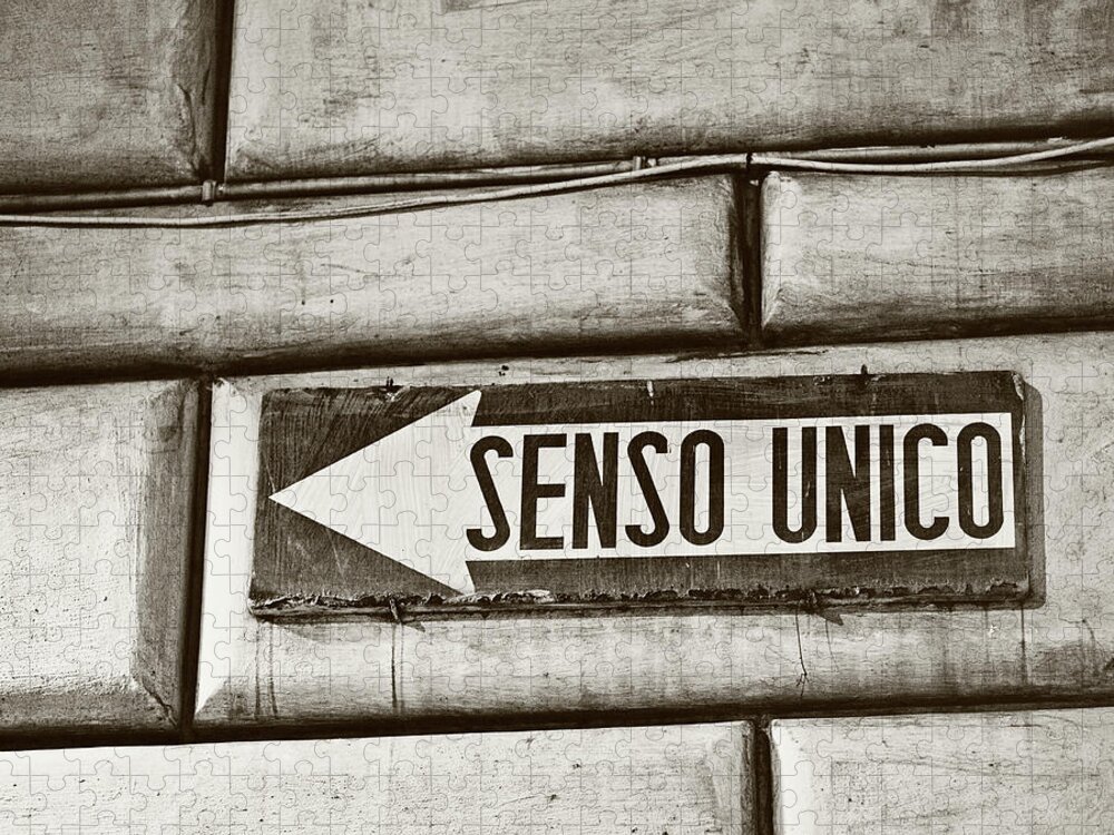Black And White Jigsaw Puzzle featuring the photograph Senso Unico - One Way by Melanie Alexandra Price