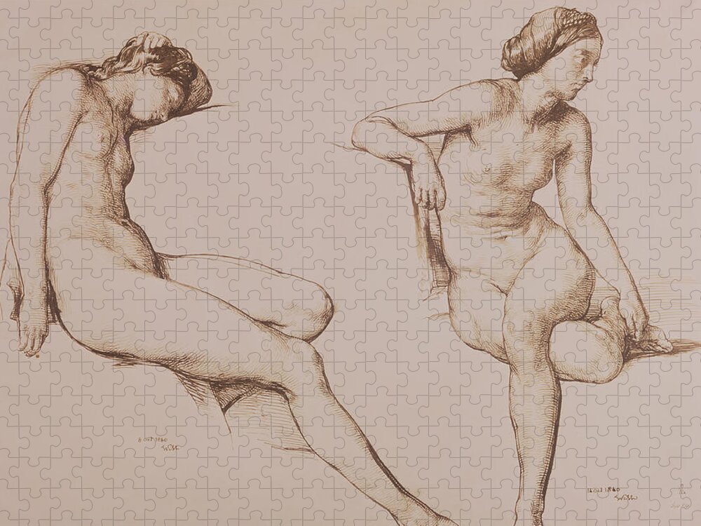 Sepia Jigsaw Puzzle featuring the drawing Sepia Drawing of Nude Woman by William Mulready
