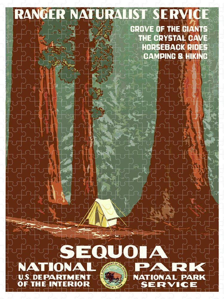 #faatoppicks Jigsaw Puzzle featuring the painting Sequoia, National park, vintage travel poster by Long Shot