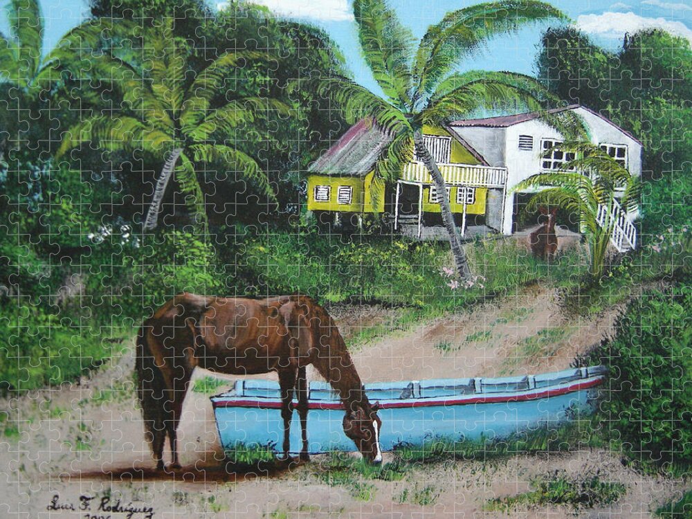 Aguadilla Jigsaw Puzzle featuring the painting Serenity by Luis F Rodriguez