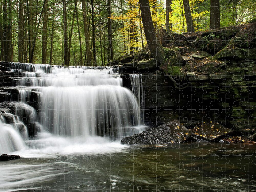 Waterfalls Jigsaw Puzzle featuring the photograph Serenity Waterfalls Landscape by Christina Rollo