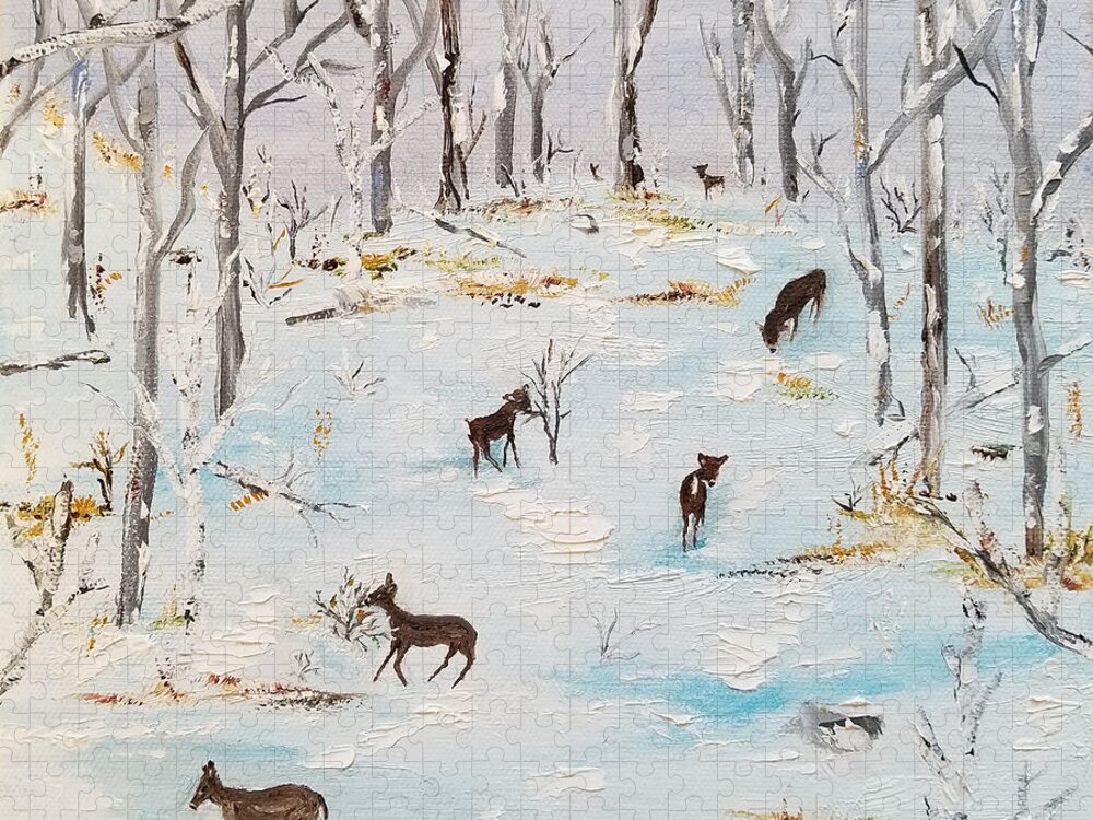 Deer Jigsaw Puzzle featuring the painting Seven Whitetail by Judith Rhue