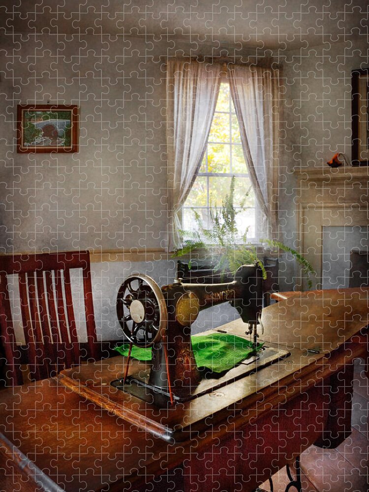 Suburbanscenes Jigsaw Puzzle featuring the photograph Sewing - My sewing room by Mike Savad