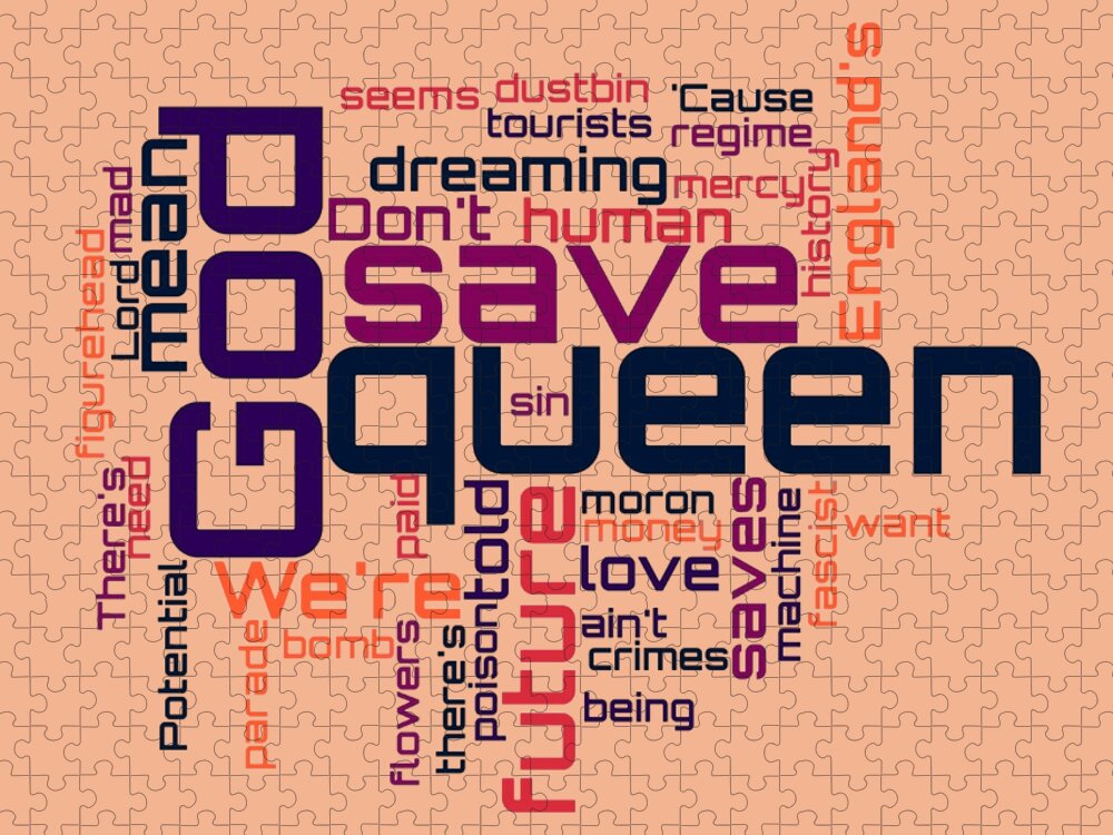Punk Rock Music Jigsaw Puzzle featuring the digital art Sex Pistols - God Save the Queen Lyrical Cloud by Susan Maxwell Schmidt