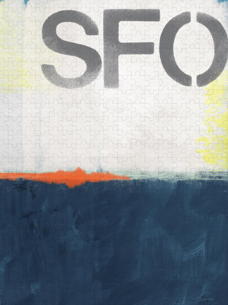 Sfo Jigsaw Puzzle featuring the painting SFO- abstract art by Linda Woods