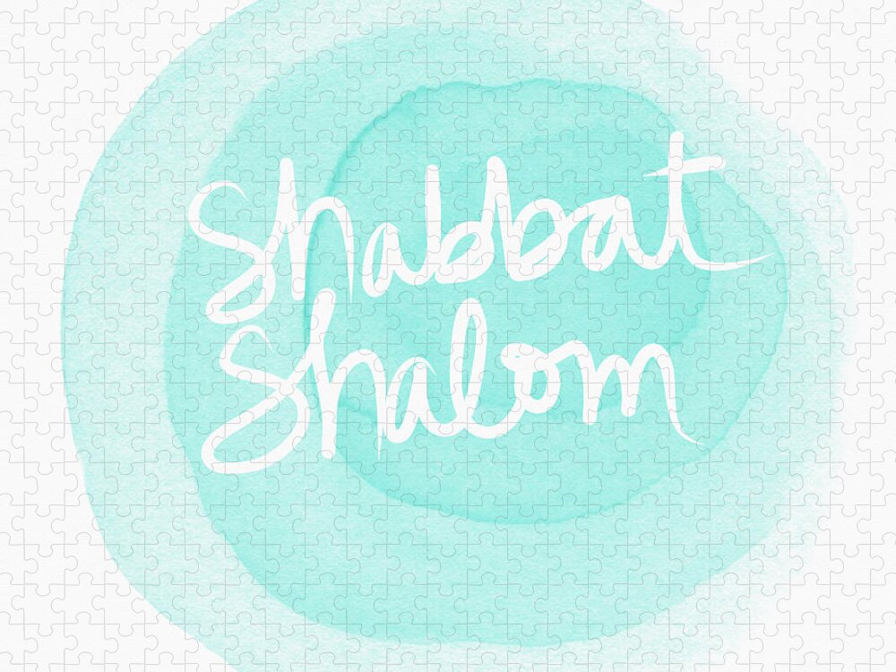 Shabbat Shalom Jigsaw Puzzle featuring the painting Shabbat Shalom Sky Blue Drop- Art by Linda Woods by Linda Woods