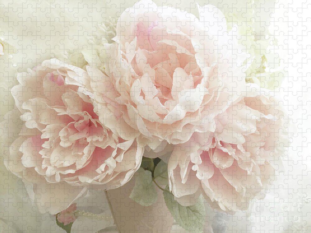Shabby Chic Jigsaw Puzzle featuring the photograph Shabby Chic Romantic Pastel Pink Peonies Floral Art - Pastel Blush Pink Peonies Home Decor by Kathy Fornal