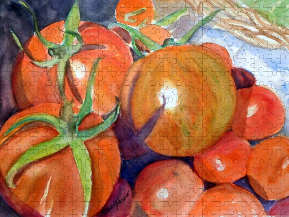 Tomatoes Jigsaw Puzzle featuring the painting Shades of Ripening by Anna Jacke