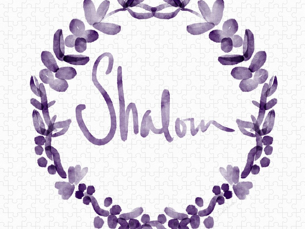 Shalom Jigsaw Puzzle featuring the painting Shalom Wreath- Art by Linda Woods by Linda Woods