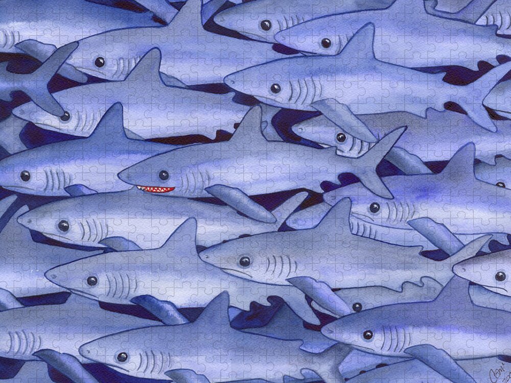 Shark Jigsaw Puzzle featuring the painting Sharks by Catherine G McElroy