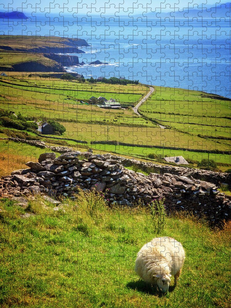 Clouds Jigsaw Puzzle featuring the photograph Sheep on the Mountainside by Debra and Dave Vanderlaan