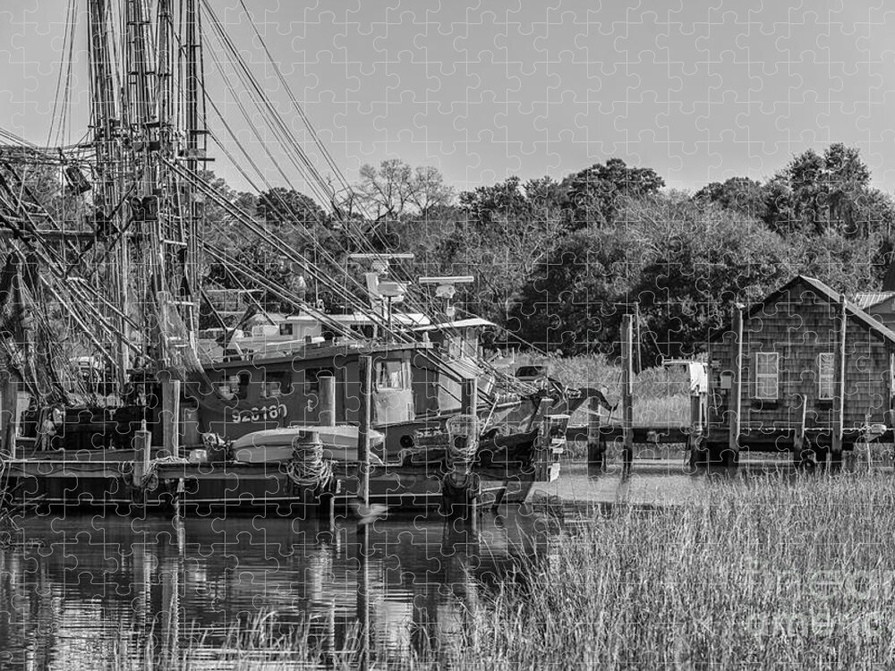 Shem Creek Jigsaw Puzzle featuring the photograph Shem Creek Black and White by Dale Powell