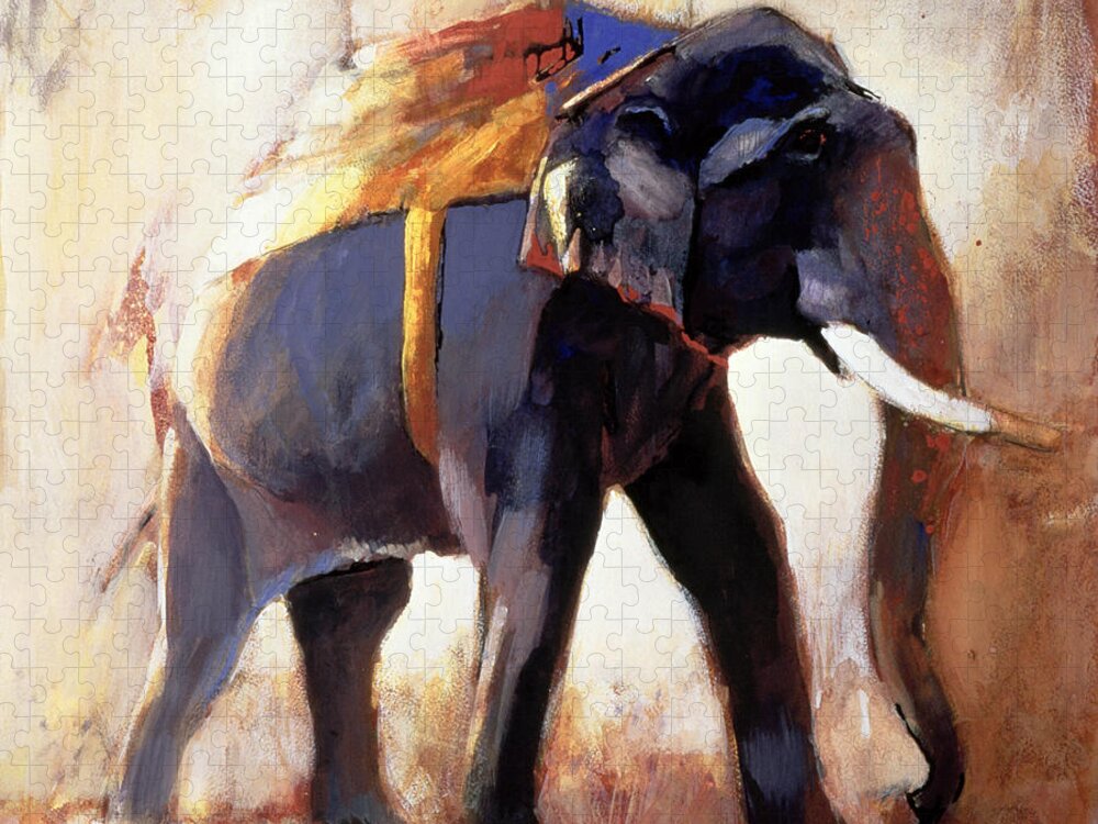 Elephant Jigsaw Puzzle featuring the painting Shivaji Khana by Mark Adlington