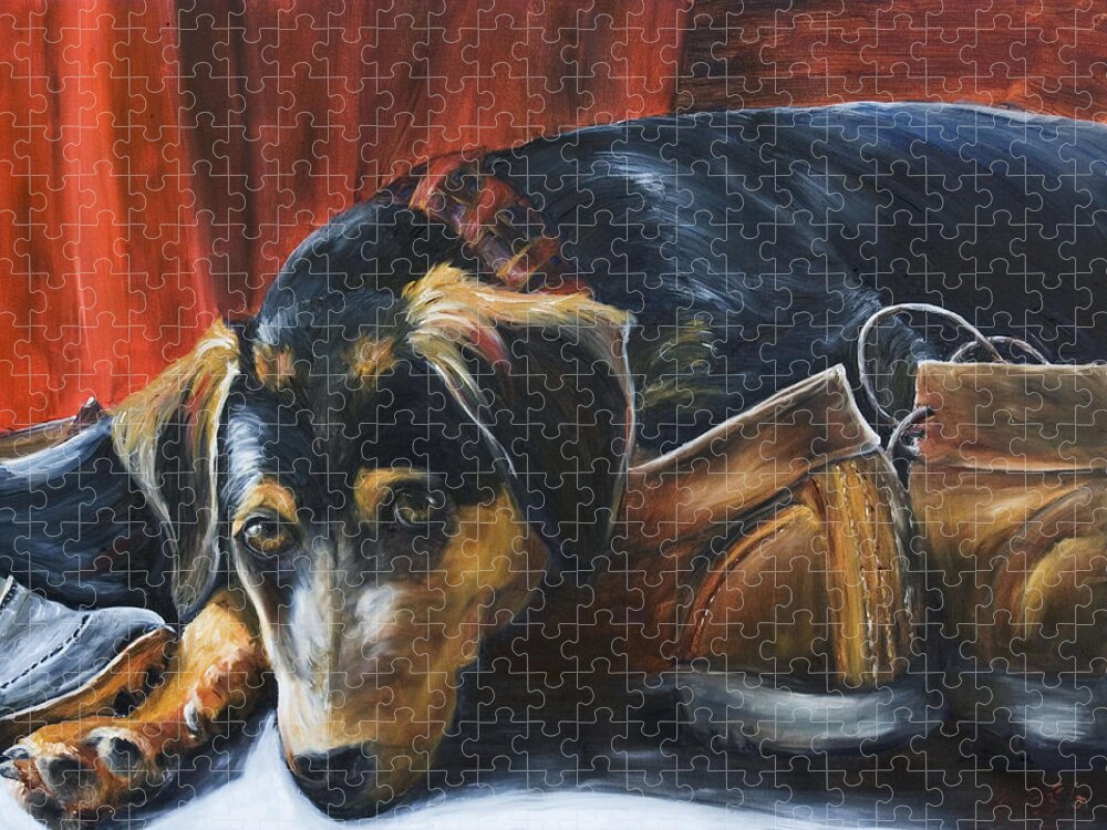 Dog Jigsaw Puzzle featuring the painting Shoe dog by Nik Helbig