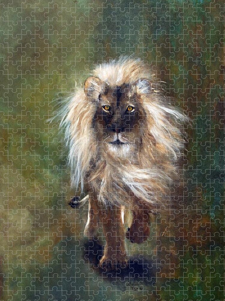 Lion Jigsaw Puzzle featuring the painting Shombay the Lion by Barbie Batson
