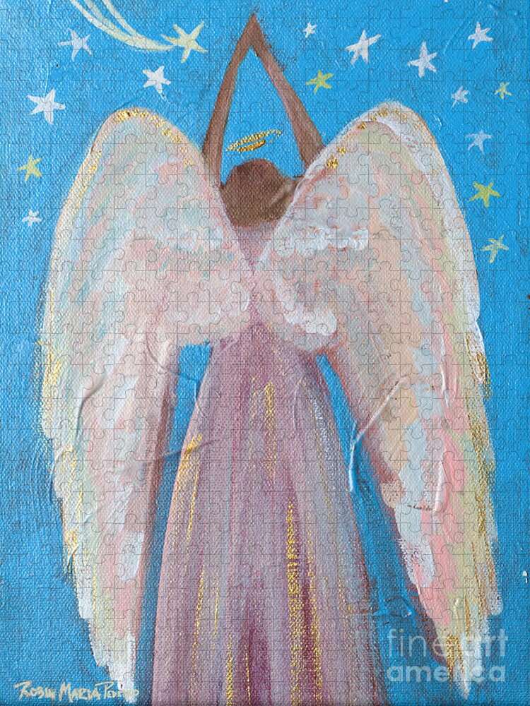 Wings Jigsaw Puzzle featuring the painting Shooting Star Angel by Robin Pedrero