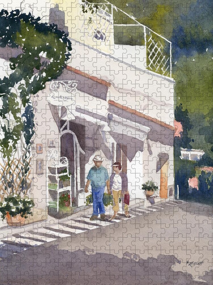 Italy Jigsaw Puzzle featuring the painting Shopping Along the Amalfi Coast by Marsha Elliott