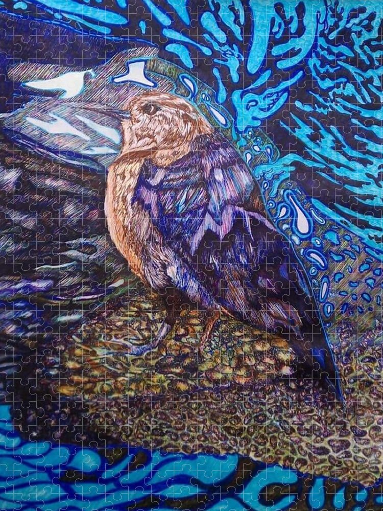 Bird Jigsaw Puzzle featuring the drawing Shore Bird by Angela Weddle