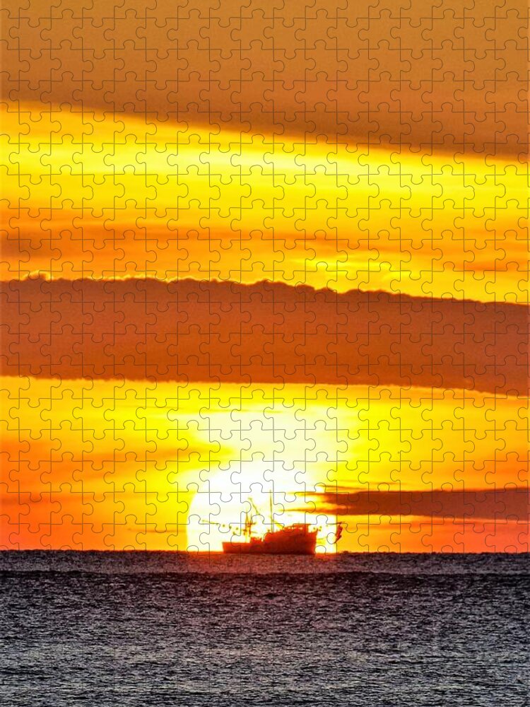 Shrimp Boat Jigsaw Puzzle featuring the photograph Shrimp Boat at Sunrise by Mary Ann Artz