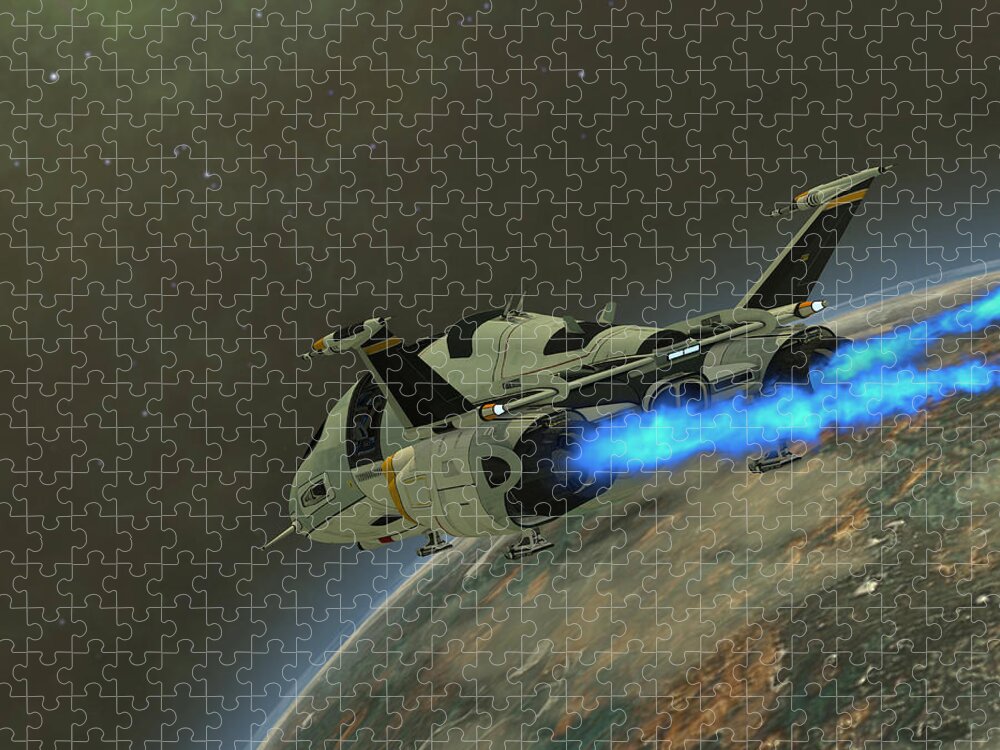 Space Art Jigsaw Puzzle featuring the painting Shuttlestar Transport by Corey Ford