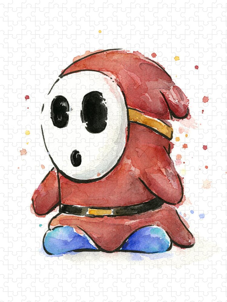 Nintendo Jigsaw Puzzle featuring the painting Shy Guy Watercolor by Olga Shvartsur