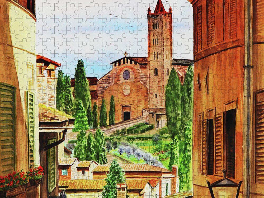 Siena Jigsaw Puzzle featuring the painting Siena Italy Church of Santa Maria dei Servi Watercolor by Irina Sztukowski