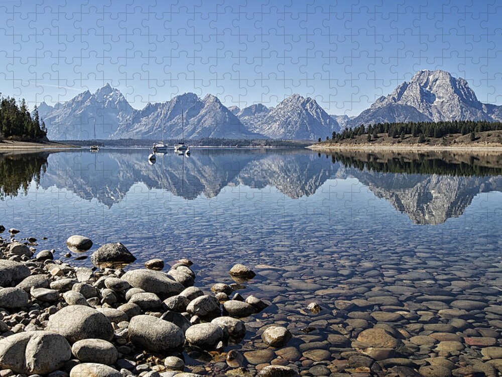 Tetons Jigsaw Puzzle featuring the photograph Jackson Lake near Signal Mountain Lodge by Shirley Mitchell