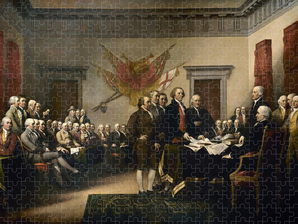 Declaration Of Independence Puzzle featuring the painting Signing The Declaration Of Independence by War Is Hell Store