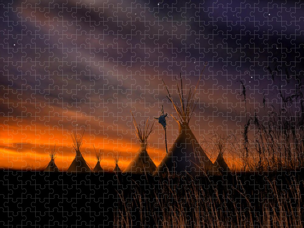Native American Jigsaw Puzzle featuring the painting Silent Teepees by Paul Sachtleben