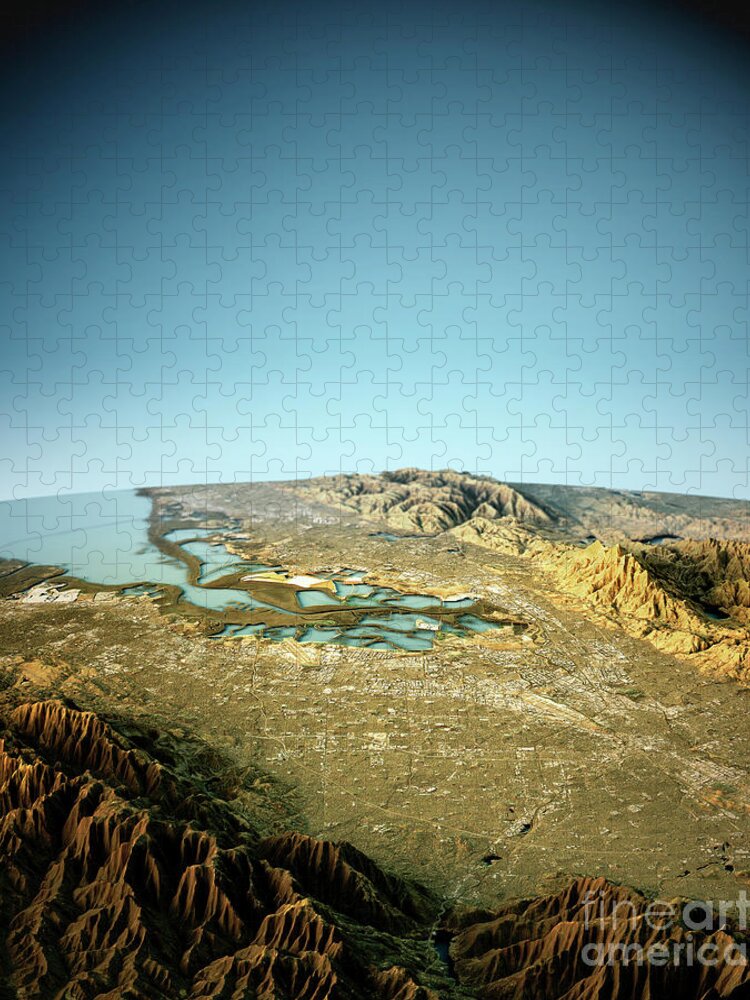 Silicon Valley Jigsaw Puzzle featuring the digital art Silicon Valley 3D View South To North Natural Color by Frank Ramspott