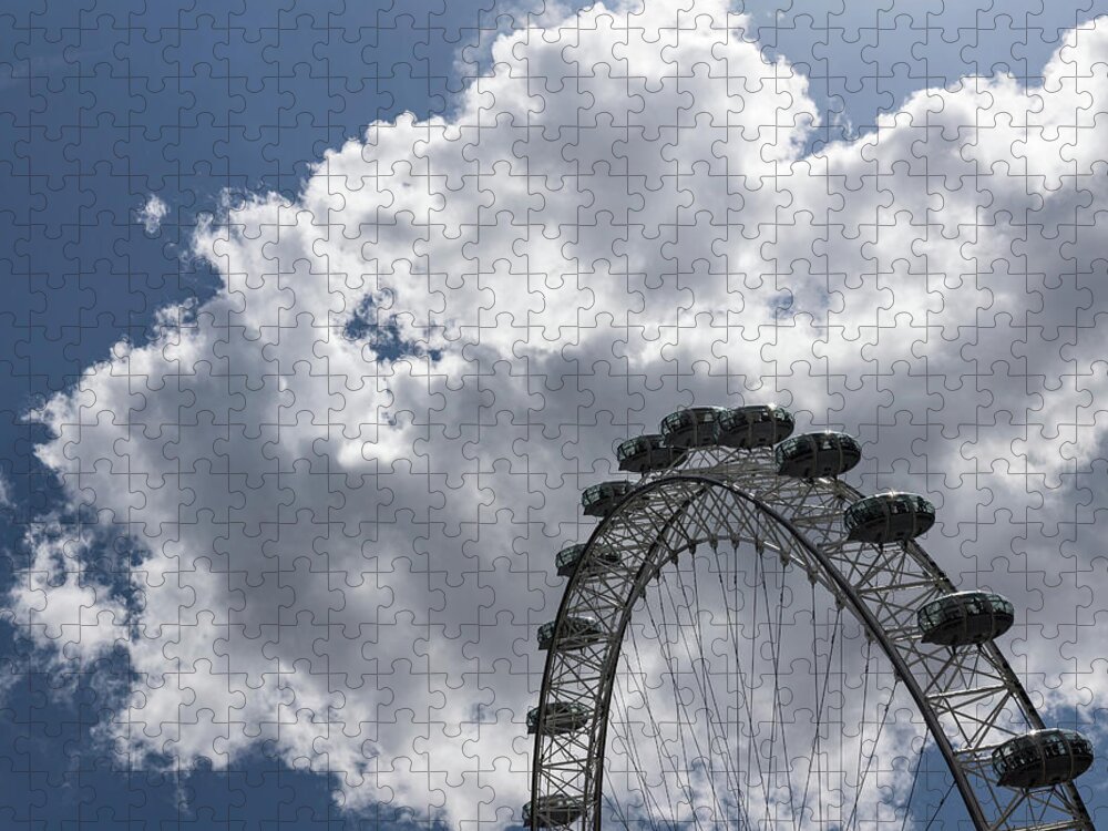 London Eye Jigsaw Puzzle featuring the photograph Silver, Blue and White - the London Eye Against Dramatic Sky by Georgia Mizuleva