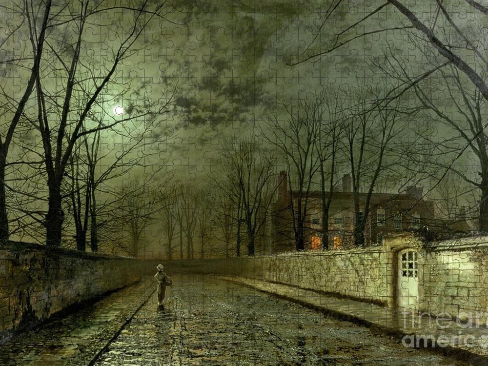 Silver Moonlight Puzzle featuring the painting Silver Moonlight by John Atkinson Grimshaw
