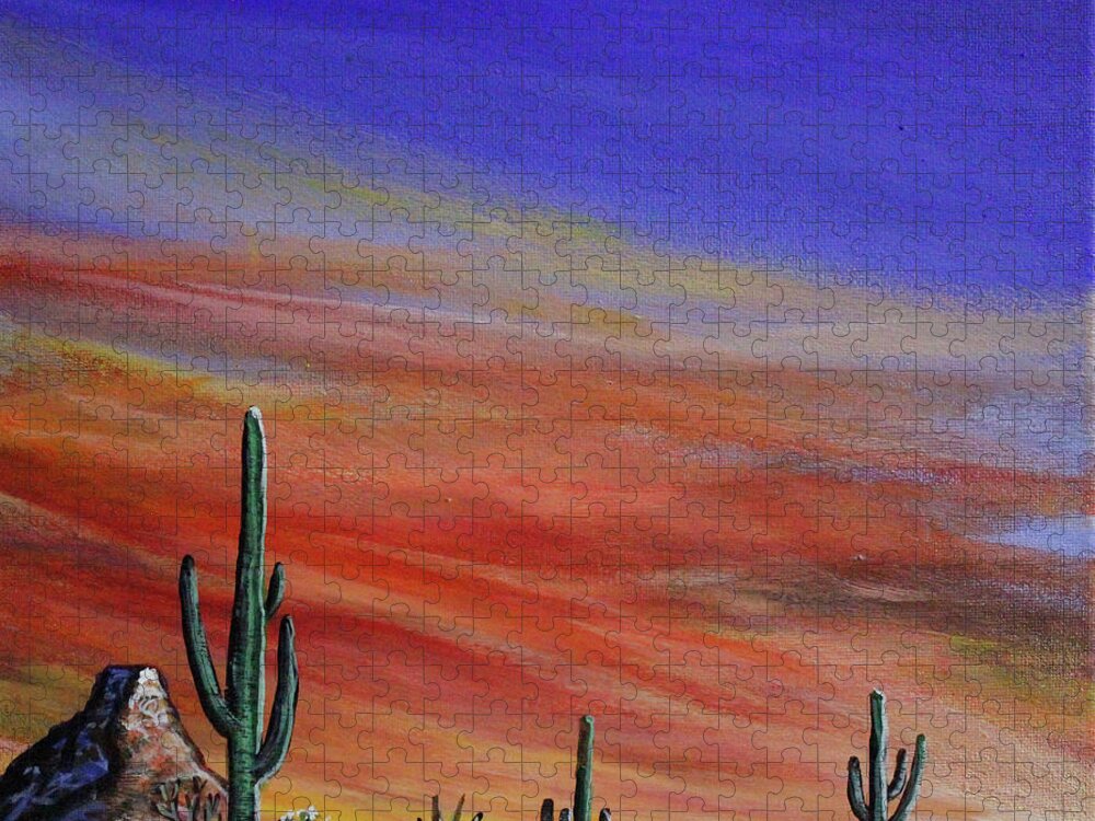 Desert Jigsaw Puzzle featuring the painting Simple Desert Sunset One by Lance Headlee