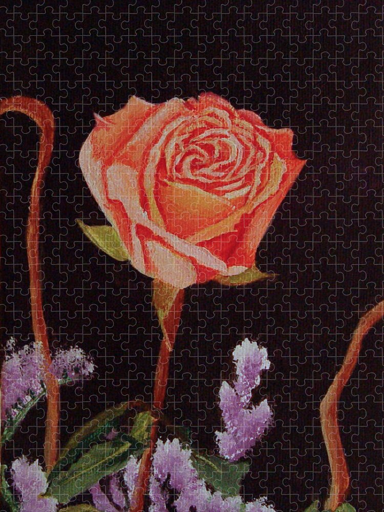 Rose Jigsaw Puzzle featuring the painting Single Rose by Quwatha Valentine