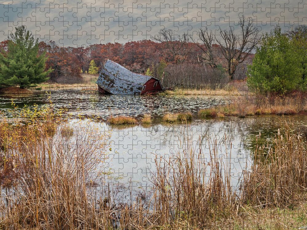 Barn Jigsaw Puzzle featuring the photograph Sinking Barn #4 by Patti Deters